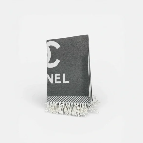 Chic Gray and White Branded Cashmere Shawl/Scarf - Picture 2 of 4